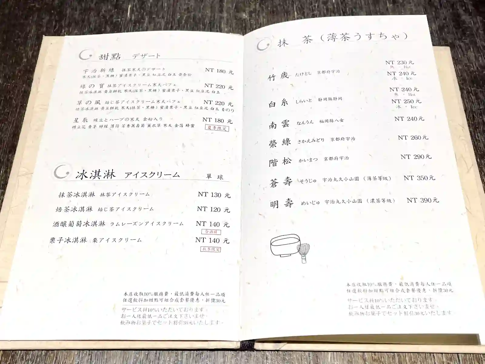 三日月菜單上有多款抹茶可供選擇